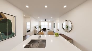 Kitchen island with view into living room